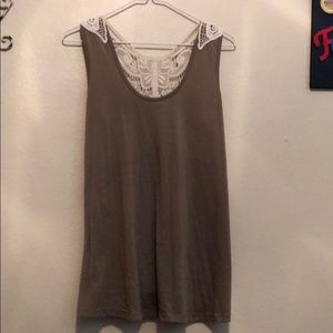 Charming Charlie’s Brown tank with crocheted back